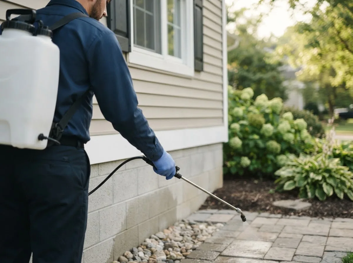 Pest control technician inspecting a home in Alexander, ND